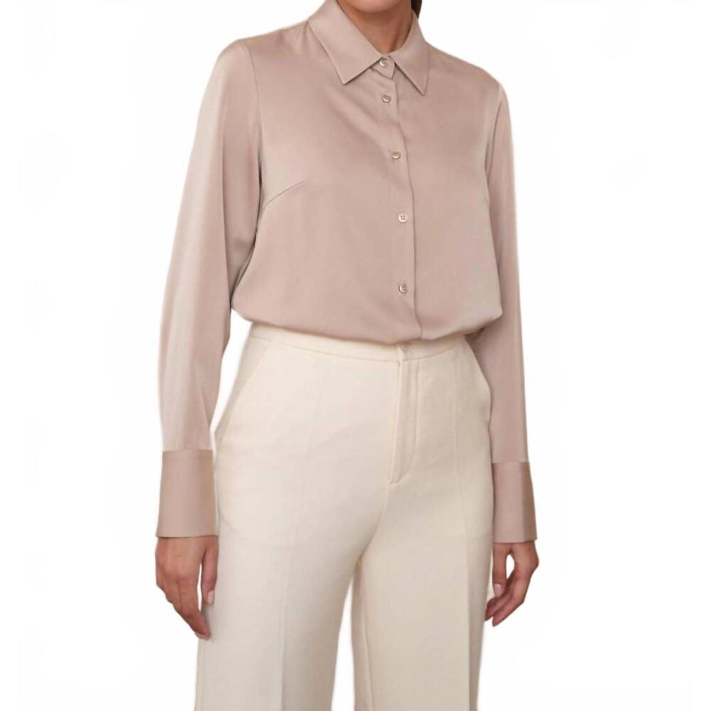 NEW ATTENTIF classic collared satin shirt in beige